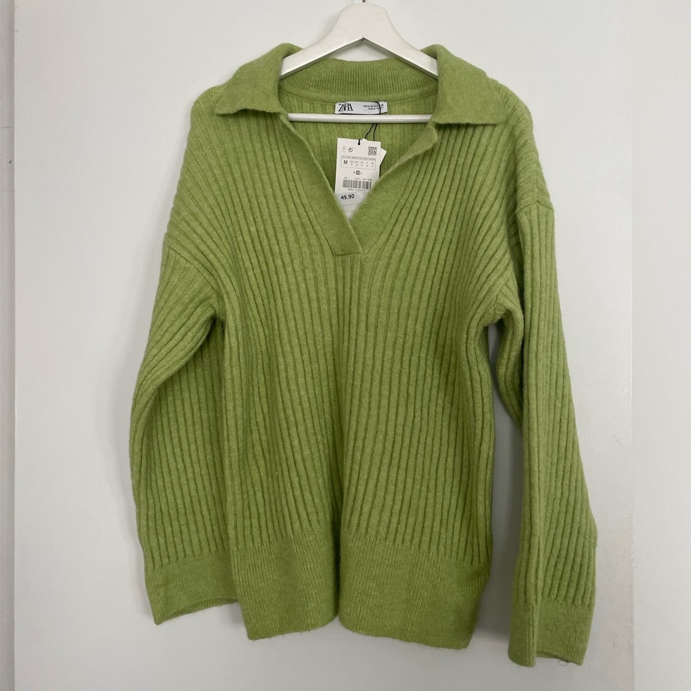 Zara cozy green collard sweater